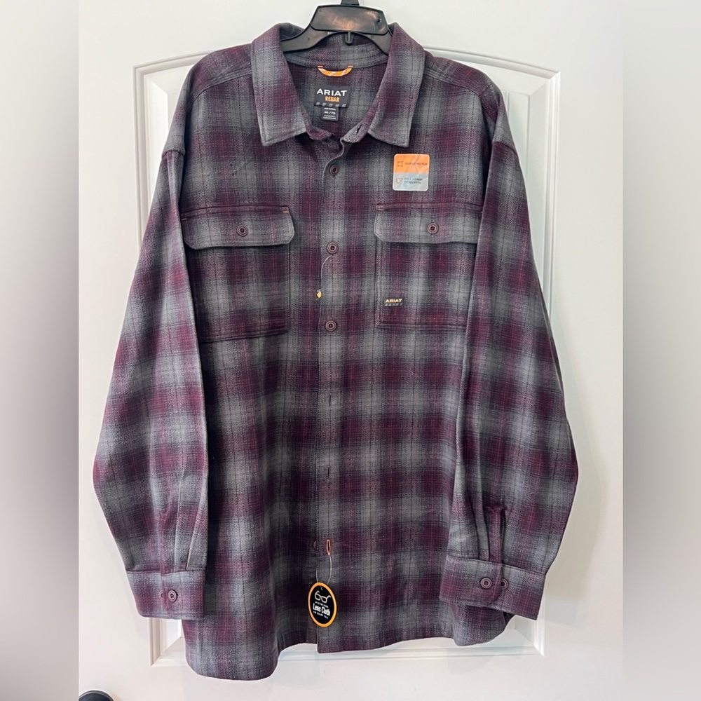 Mens Size 3X- New! Ariat Rebar Heavy Flannel Work Shirt- nwt